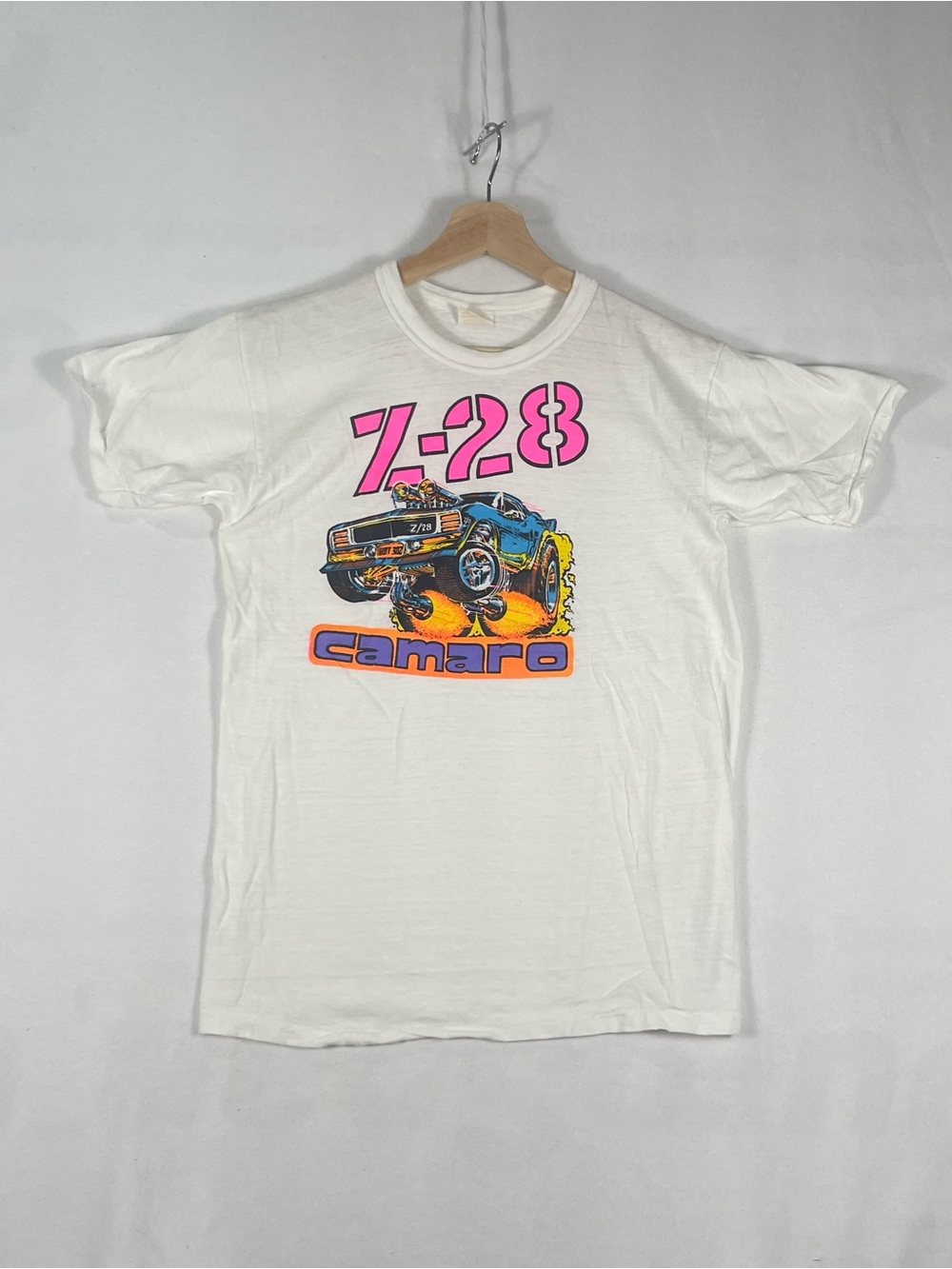 Vintage 1970s Fruit of the Loom Z/28 Camaro White T shirt Sz L FITS S